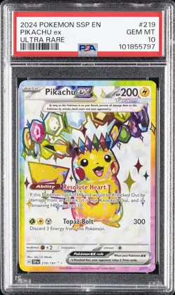 2024 POKEMON SSP EN-SURGING SPARKS ULTRA RARE #219 PIKACHU EX PSA 10 - Image 1