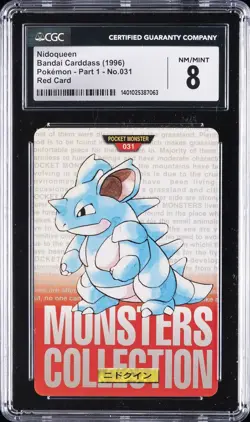 1996 BANDAI CARDDASS POKEMON - PART 1, RED CARD #NO. 031 NIDOQUEEN CGC 8 - Image 1