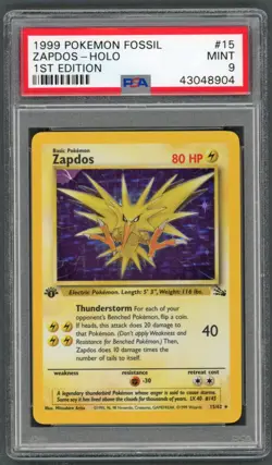 Pokemon Cards - PSA 9 1st Edition Zapdos 15/62 - Fossil Set - MINT - PSA9 - Image 1