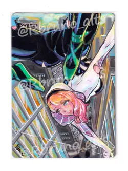 Hand Painted Altered Mtg Card Anime Girl - Image 1