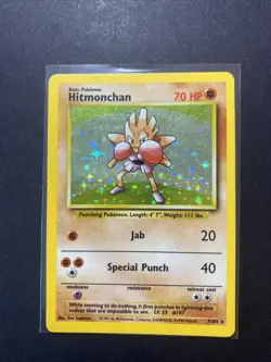 Hitmonchan 007/102 Base Set Holo Unlimited Pokemon WOTC MP/HP - Image 1