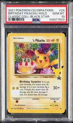 2021 POKEMON CELEBRATIONS CLASSIC COLL #24 BIRTHDAY PIKACHU-HOLO PSA 10 - Image 1