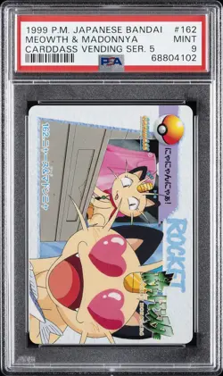 1999 POKEMON JPN BANDAI CARDDASS VENDING SER 5 #162 MEOWTH & MADONNYA PSA 9 - Image 1