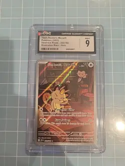 CGC 9 2025 Team Rocket's Meowth 203/182 IR English Pokemon Destined Rivals - Image 1