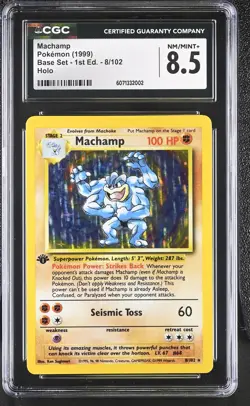 CGC 8.5 Machamp 1999 Base Set 1st Edition 8/102 Holo Pokemon Card - Image 1