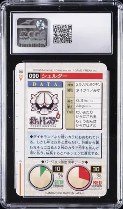 1996 BANDAI CARDDASS POKEMON - PART 2, GREEN CARD #NO. 090 SHELLDER CGC 7 - Image 2