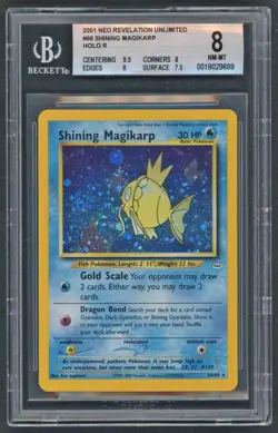 Pokemon Cards - BGS 8 Shining Magikarp 66/64 Double Holo Error - SWIRL Neo - Image 1