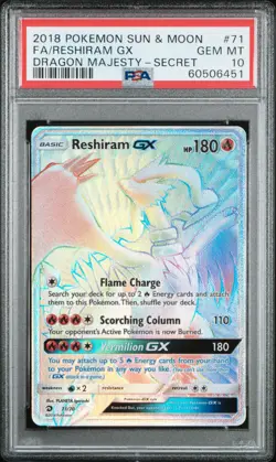 2018 POKEMON SUN & MOON DRAGON MAJESTY SECRET #71 FULL ART/RESHIRAM GX PSA 10 - Image 1