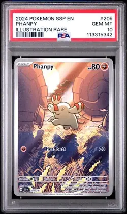 PHANPY Illustration Rare 2024 Pokemon Surging Sparks #205 PSA 10 GEM *bt - Image 1