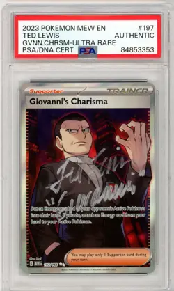 PSA Signed Ted Lewis Pokemon TCG Giovanni's Charisma SR Scaret & Violet 197/165 - Image 1