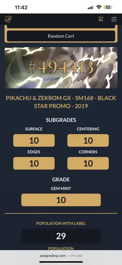 Pokemon Pikachu & Zekrom GX TCG Sun Moon Team Up SM168 Promo ACE 10 perfect 10 - Image 4