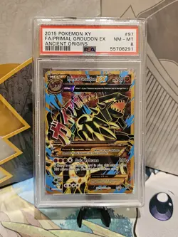 PSA 8 NM Pokemon Primal Groudon EX 97/98 XY Ancient Origins Full Art Gold - Image 1