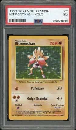1999 Pokemon SPANISH Unlimited Base Set Hitmonchan Holo 7/102 PSA 7 NM - Image 1