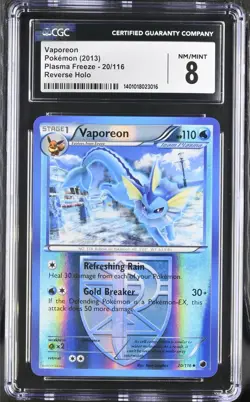 Vaporeon Reverse Holo Plasma Freeze Pokemon Card | CGC 8 NM/MT Graded - Image 1