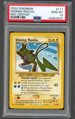 Pokemon Cards - PSA 10 Shining Raichu 111/105 - Neo Destiny - GEM MT - PSA10 - Image 1