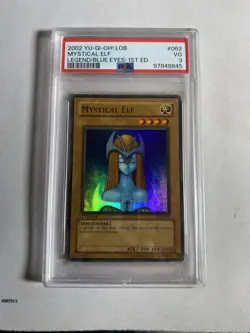 2002 YUGIOH MYSTICAL ELF 1ST EDITION HOLOFOIL LOB-62 PSA 3 - Image 1