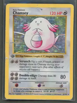 Pokemon Cards - 1st Edition Chansey 3/1012 - Base Set - Heavily Played (Damaged) - Image 1