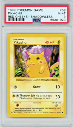1999 Pokemon Game Pikachu 58/102 Red Cheeks Shadowless PSA 9 - Image 1