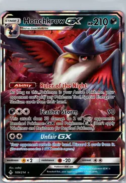 Pokemon TCG Honchkrow-GX 109/214 Unbroken Bonds Holo MP - Image 1