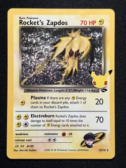 Pokemon TCG Rockets Zapdos 15/132 Classic Collection Celebrations Holo NM - Image 1