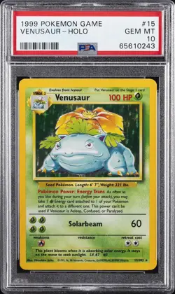 1999 POKEMON BASE SET UNLIMITED #15 VENUSAUR-HOLO PSA 10 - Image 1