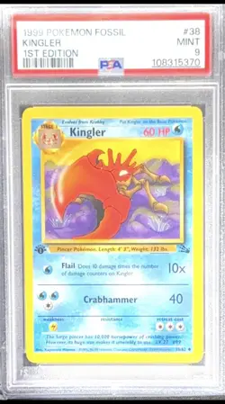 PSA 9 MINT 1999 POKEMON FOSSIL 38 KINGLER 1ST EDITION ENGLISH - Image 1
