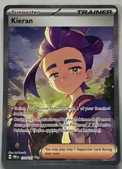 Pokemon Prismatic Evolutions Kieran Supporter Trainer Special Illustration Rare - Image 1