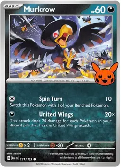 Murkrow 131/193 Trick Or Trade BOOster Stamped Non Holo Pokemon Trading TCG 2023 - Image 1