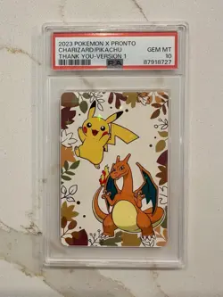 2023 POKEMON X PRONTO THANK YOU CARD VERSION 1 - Pikachu/Charizard - PSA 10 - Image 1