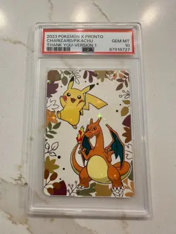 2023 POKEMON X PRONTO THANK YOU CARD VERSION 1 - Pikachu/Charizard - PSA 10 - Image 2