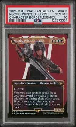 MTG FINAL FANTASY 0401 NOCTIS, PRINCE OF LUCIS Borderless Foil PSA 10 - Image 1