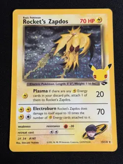 Rocket's Zapdos 15/132 Celebrations Classic Collection Holo Pokemon Card - Image 1