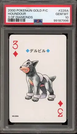 Pokemon Gold Playing Cards Houndour 3 of Diamonds #228A PSA 10 Gem Mint - Image 1