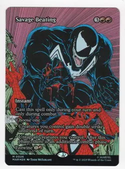 Magic The Gathering Marvel Spider-Man. Savage Beating Foil. Borderless. New - Image 1