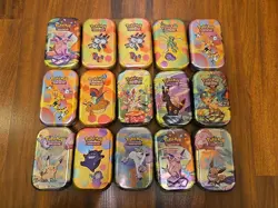 Lot of 15 Pokemon EMPTY Mini Tins w/ Coins & Art Cards, Prismatic, 151, Etc... - Image 1
