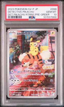 2023 POKEMON JAPANESE SV-P PROMO #098 DETECTIVE PIKACHU PSA 10 - Image 1