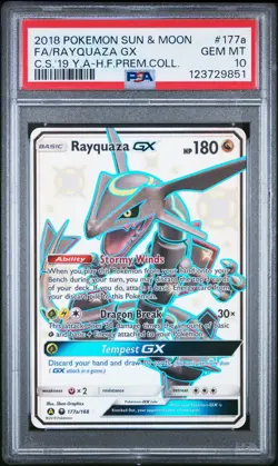 2018 POKEMON SUN & MOON CELESTIAL STORM #177A FULL ART/RAYQUAZA GX PSA 10 - Image 1