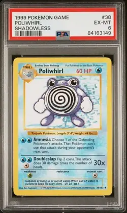 1999 Pokemon Card Base Set Shadowless POLIWHIRL 38/102 PSA 6 EX-MT - Image 1