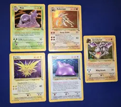 Vintage Pokemon Holo Card Lot (5) Base Fossil Muk Ditto Zapdos Aerodactyl LP-MP - Image 1