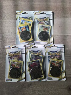 (5) Lot Pokemon SWSH Brilliant Stars Booster Pack W/ Promo Coin Eevee Pikachu - Image 1