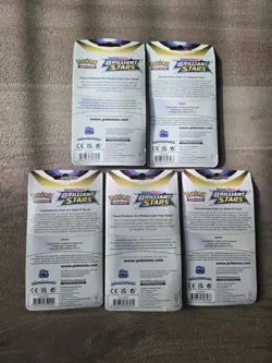 (5) Lot Pokemon SWSH Brilliant Stars Booster Pack W/ Promo Coin Eevee Pikachu - Image 2