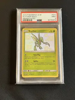 2019 POKEMON TCG SUN & MOON HIDDEN FATES #SV1 SCYTHER-HOLO PSA 9 SHINY GRADED - Image 1