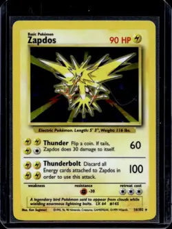1999 Pokemon Set Unlimited Zapdos Rare Holo #16/102 - Image 1