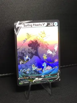 Pokemon Surfing PIKACHU V Wave Waifu Doujin Ultra Rare Foil ACG Art Card - Image 2