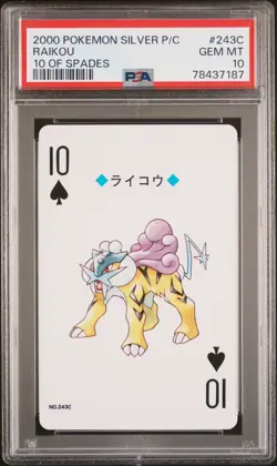 2000 POKEMON SILVER VERSION PLAYING CARDS 10 OF SPADES #243C RAIKOU PSA 10 - Image 1