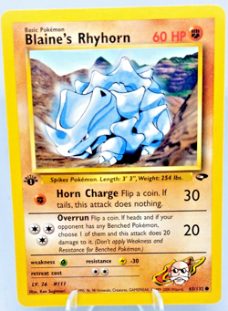Pokemon Card - 1st Edition Blaine's Rhyhorn (65/132) Gym Challenge ***NM-MINT*** - Image 1