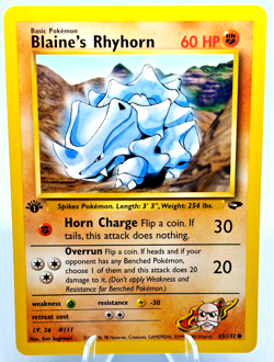 Pokemon Card - 1st Edition Blaine's Rhyhorn (65/132) Gym Challenge ***NM-MINT*** - Image 1