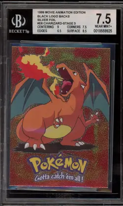 Pokemon Topps Charizard Movie Animation Edition Silver Foil #E6 BGS 7.5 - Image 1