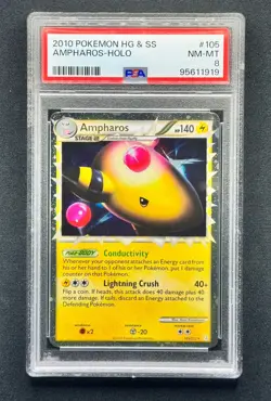 2010 POKEMON HEARTGOLD AMPHAROS PRIME #105 ULTRA RARE PSA 8 NM - Image 1