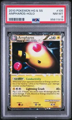 2010 POKEMON HEARTGOLD AMPHAROS PRIME #105 ULTRA RARE PSA 8 NM - Image 3